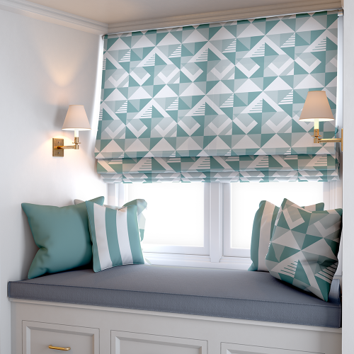 Duck Egg Geometric Flag Roman Blind