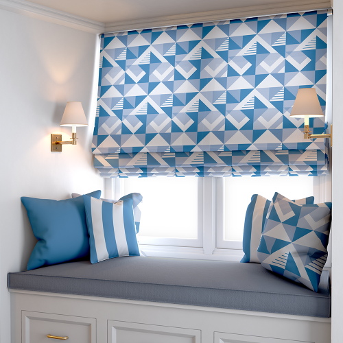 Sea Blue Geometric Flag Roman Blind