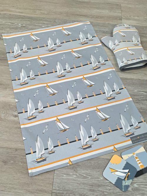 Nautical Grey Boats Tea Towel