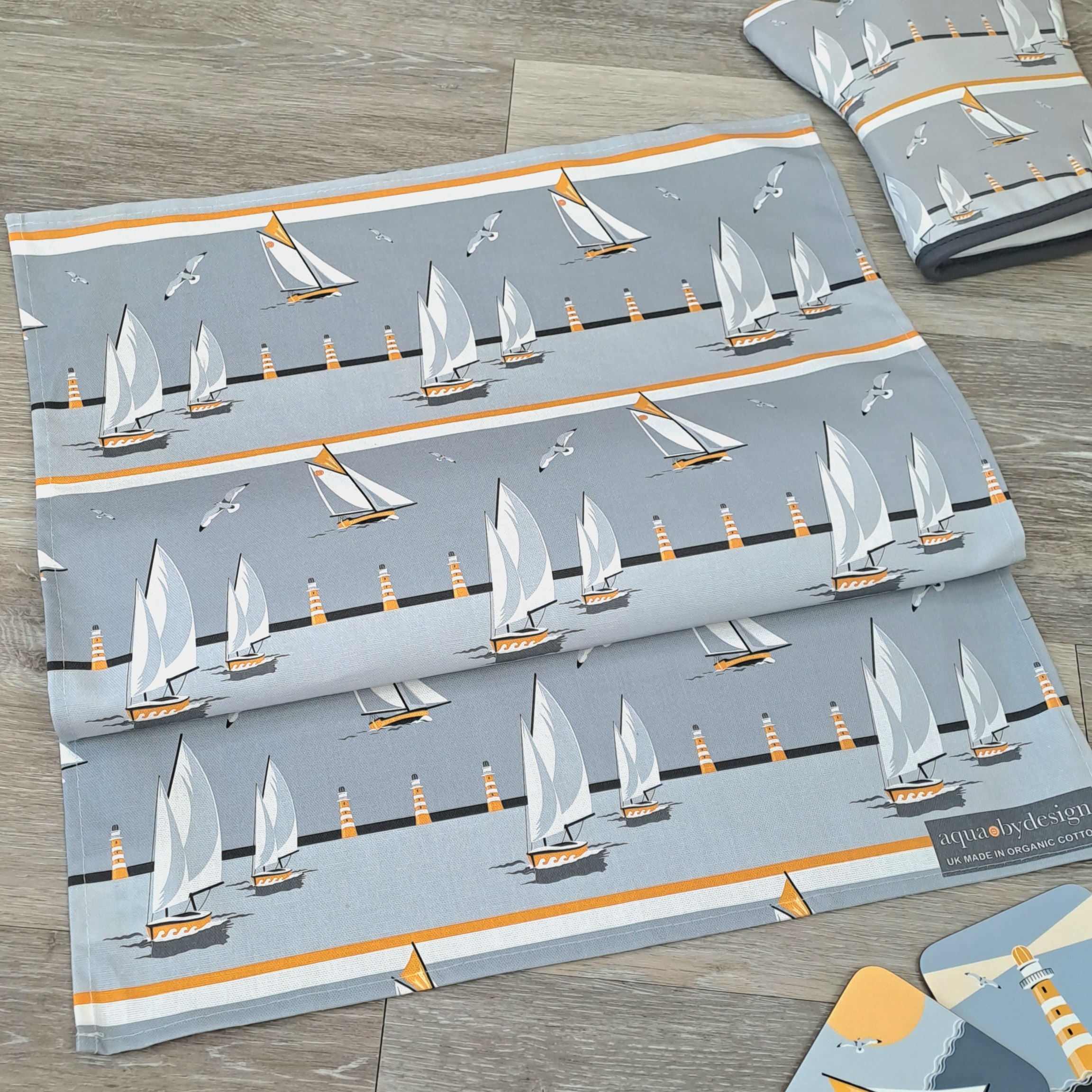 Nautical Grey Boats Tea Towel - Image 3